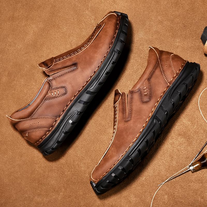 Мужские мокасины коричневого цвета для походов, слипоны, обувь для вождения ручной работы, повседневная кожаная широкая обувь для отдыха на открытом воздухе для папы, большой размер
