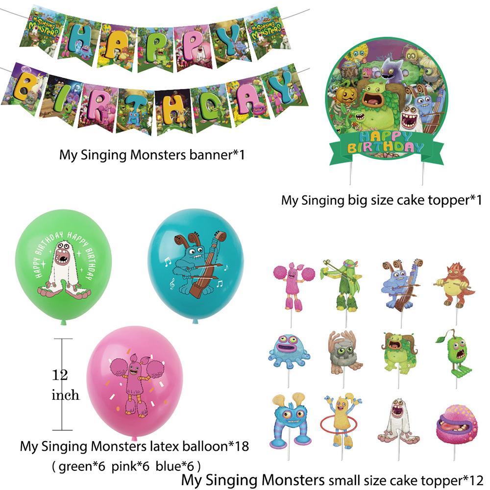 My Singing Monster Birthday Party Supplies Include Banner Balloons Cake Topper