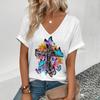 Oversize Women's Clothing T-Shirts Simplicity V-Neck Woman Clothing Casual Short Sleeve Tshirts 3d Butterflies Printed Pullover