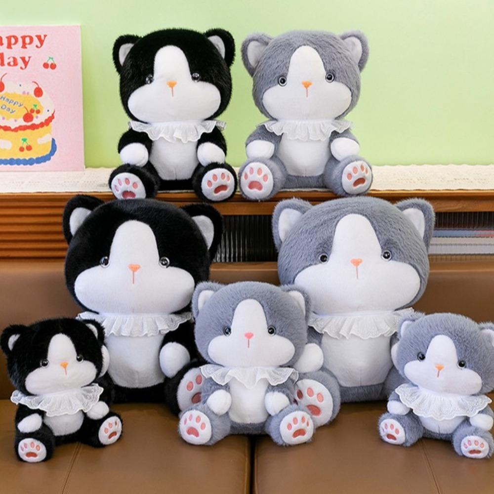 Fluffy Cat Plush Doll Lace Scarf Cat Stuffed Toy Kawaii Cat Baby Doll  Birthday