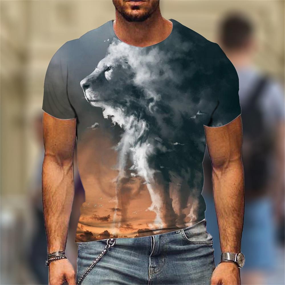 Lion Fighting Beast Fierce Lion Wolf 3D Printed T-shirt Summer Men's Oversized Short Sleeve Tee Top