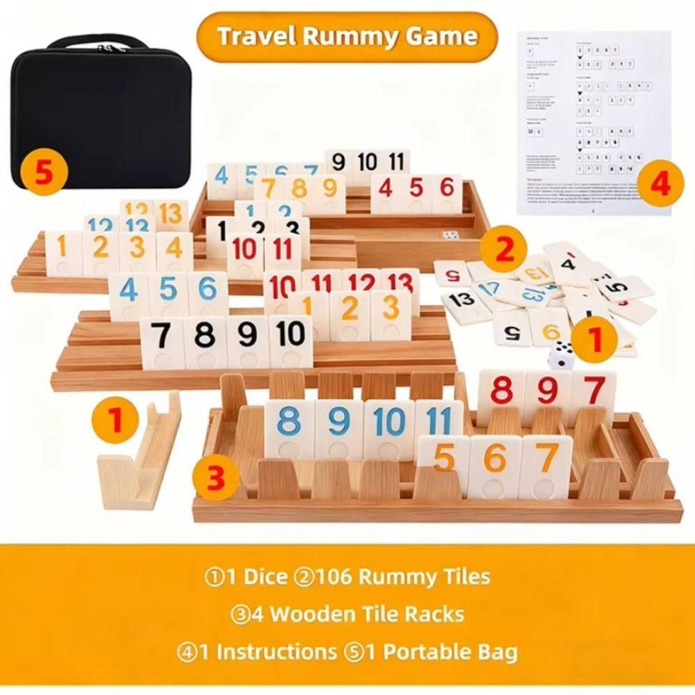 106Pcs Wooden Rummy Cube Game 106 Tiles Classic Board Game Board Games Rummy Tiles Family Game