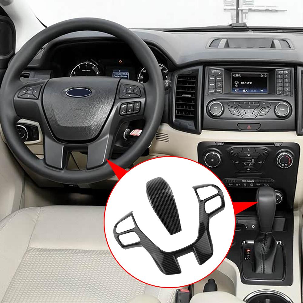 For Ford Everest 2015-2019 Ranger 2015-2017 AT Steering Wheel Trim Gear Shift Knob Sticker Cover Styling Interior Accessories