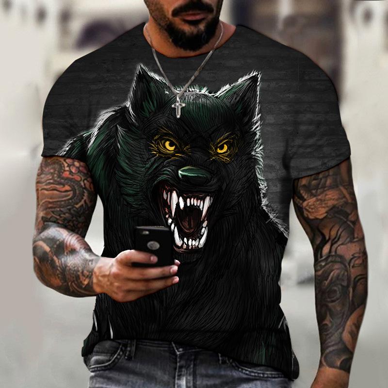 Beast Wolf 3d Black Printing Series New Summer Men's Short Sleeved Shirt Super Large Top Fashion Street Wear O Collar Men's Shir