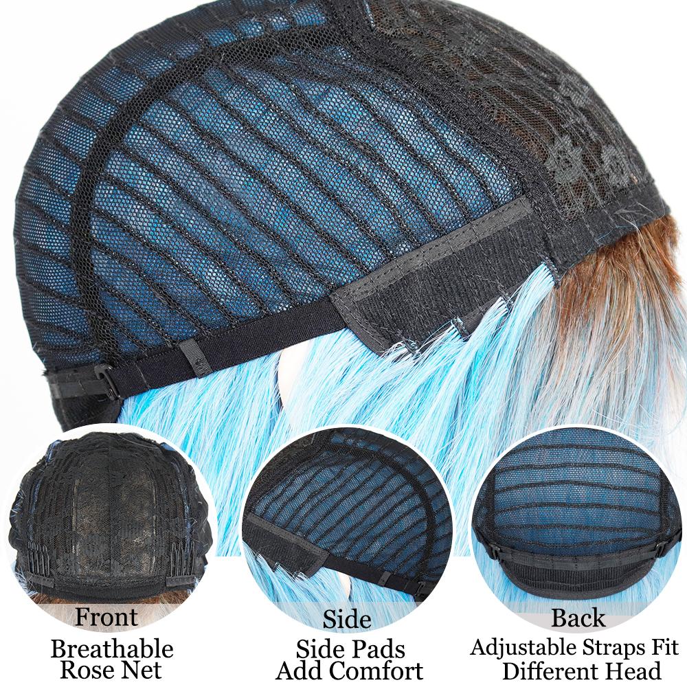 MISS WIG Синтетические длинные прямые синие парики из высокотемпературного волокна Ombre для женщин, вечерние повседневные волосы, парики с челкой