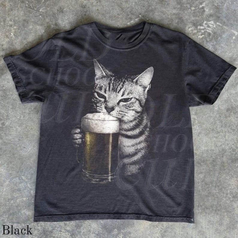 Cat Beer Shirt, Funny Cats Meme T-Shirt, Fun Kitty Drunk Tee