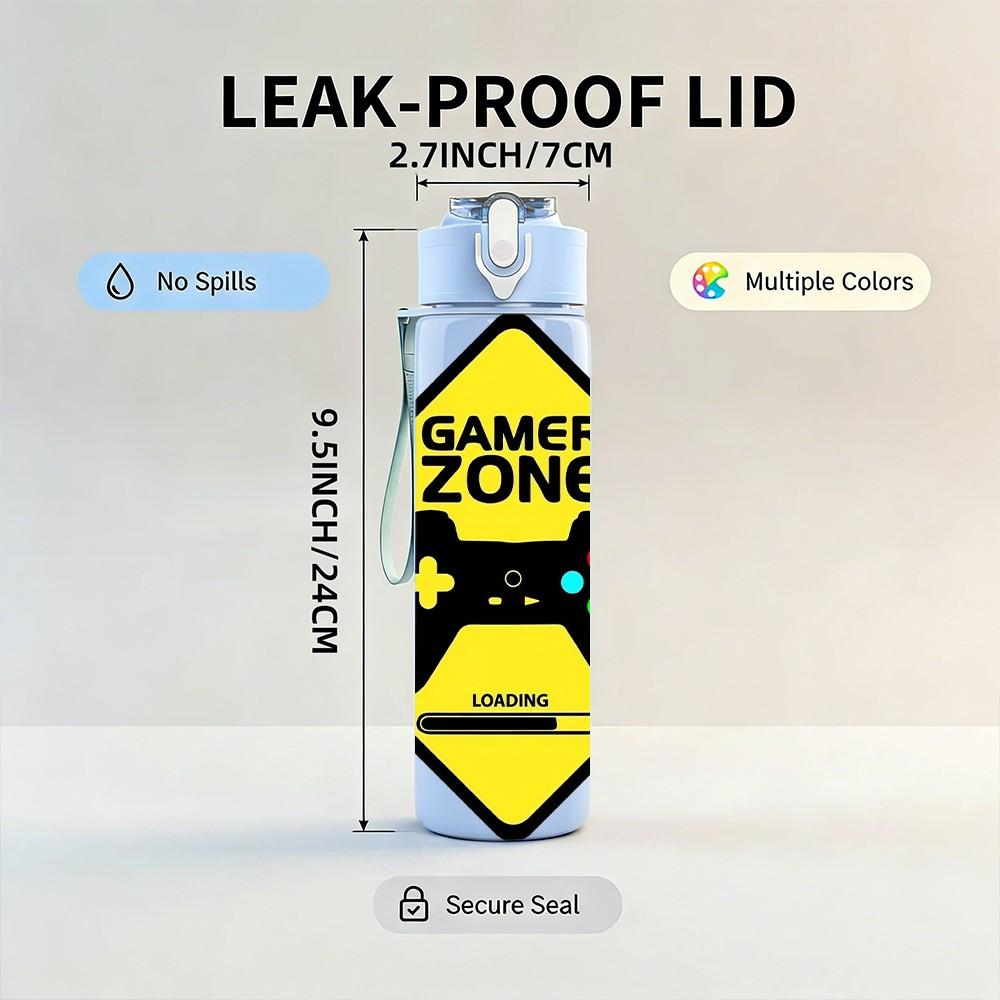 1PC Gamer Zone Warning 750ml Color Plastic Sports Water Bottle Leakproof Flip Straw Lid Suitable for Sports Office Home Use