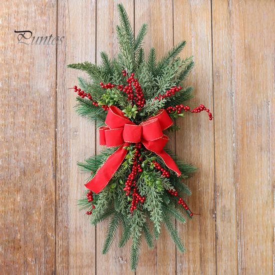 Светящийся рождественский венок для лестницы, венок с каплевидной отделкой, гирлянда для двери и лестницы с ягодным бантом, пластиковый рождественский праздничный домашний декор