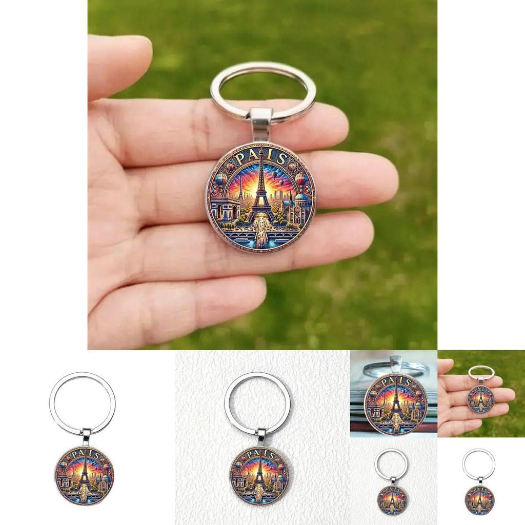 Paris Sunset Scene Keychain With Glass Pendant For Gift And Decoration