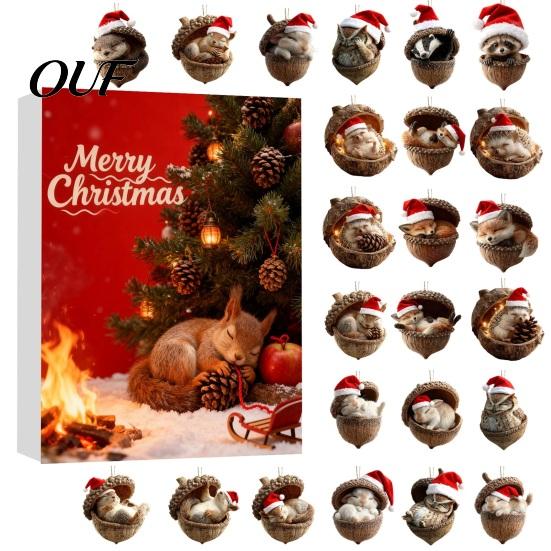 Kids Stocking Stuffers Christmas Advent Calendar, 24 Days of 2D Acrylic Forest Animal Acorn Seasonal Home Ornament Ornaments for Kids, Holiday