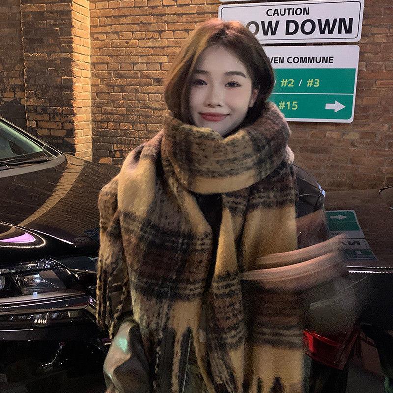 Maillard Womens Reversible Scarf Plaid  Windproof Insulation,personality,Winter Shawl Wrap Oversized Tartan Stripe Fringe Scarve