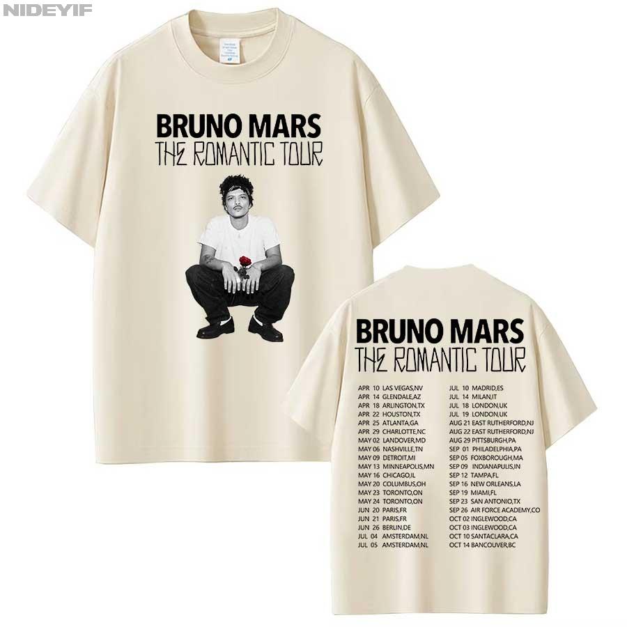 Футболка Bruno Mars The RoUnisextic Tour для унисекс женщин Хип-хоп Уличный стиль Оверсайз Топы 100% Хлопок Футболка BM2