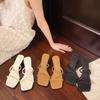 Fashion Slippers Women Summer Shoes Pantofle Heeled Mules Luxury Slides Low Square heel 2025 High Designer Block Fashion Fabric Rubber