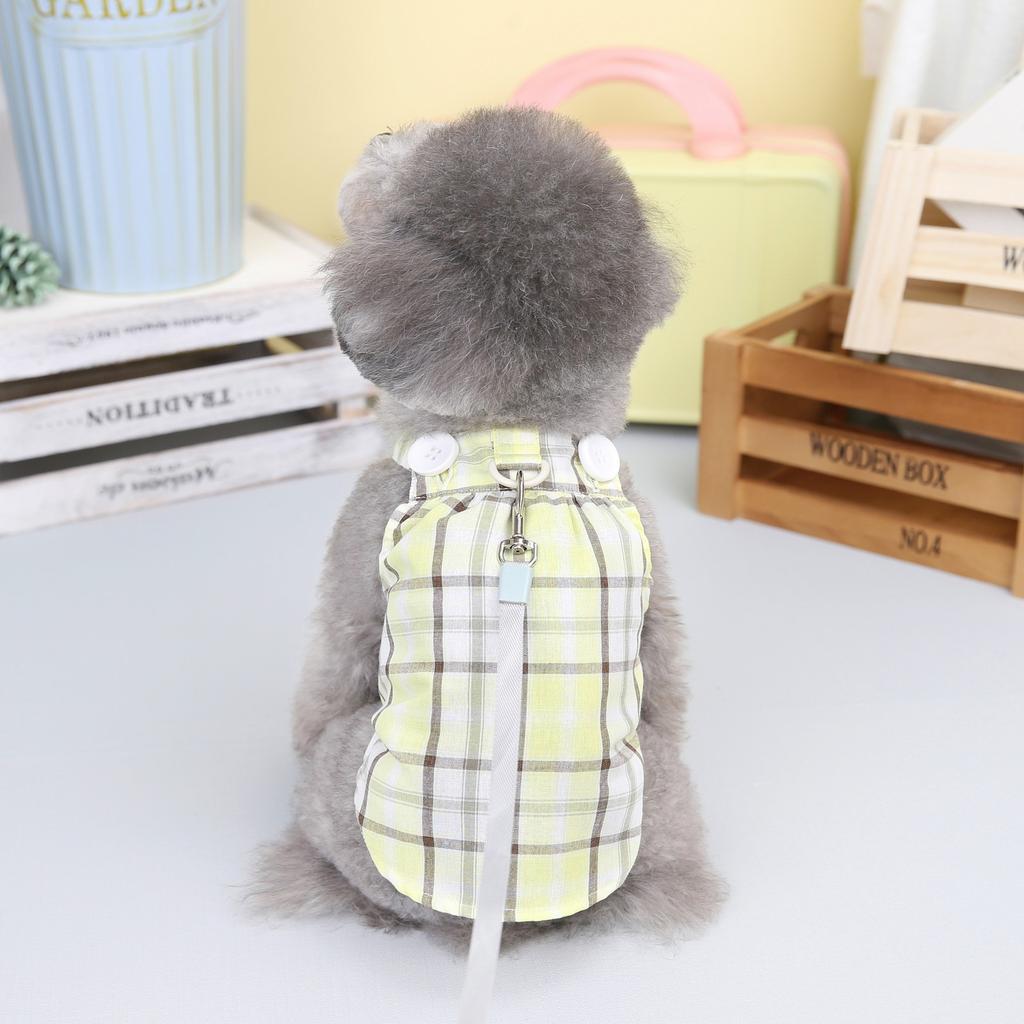 Pet Clothing Korean Version of Dog Clothes Teddy Skirt Dog Clothing Teddy Cotton Plaid Straps
