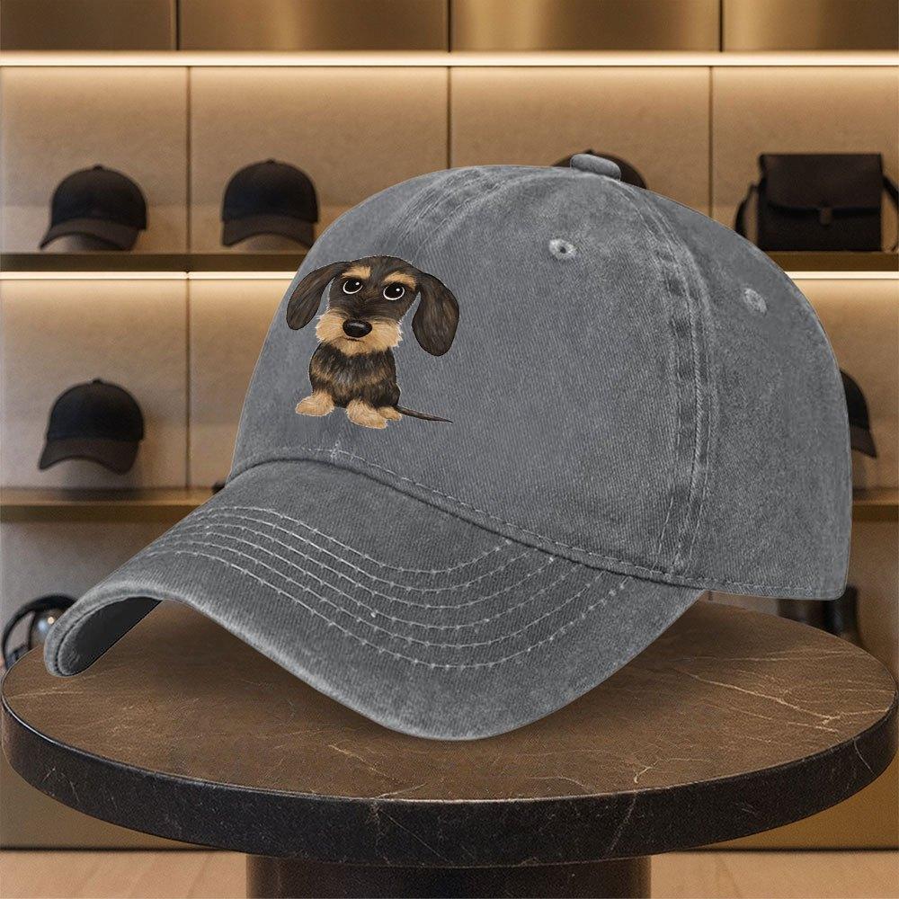 Cute Dachshund Dog Print Unisex Adjustable Snapback Baseball Cap Lightweight with Dachshund Icon Tail Strap Design