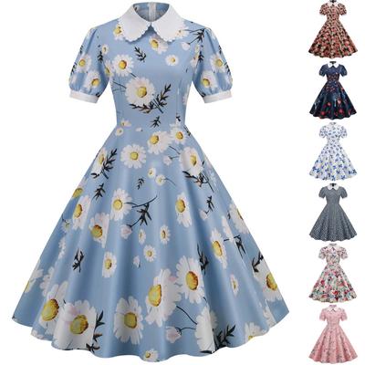 Женское повседневное модное платье с кукольным воротником и короткими рукавами с принтом