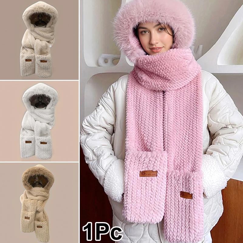 1PC Gloves Elegant Knit Material Warmth Thickened Cute Ear-Protecting Balaclava Hood Scarf Set Multi-Color