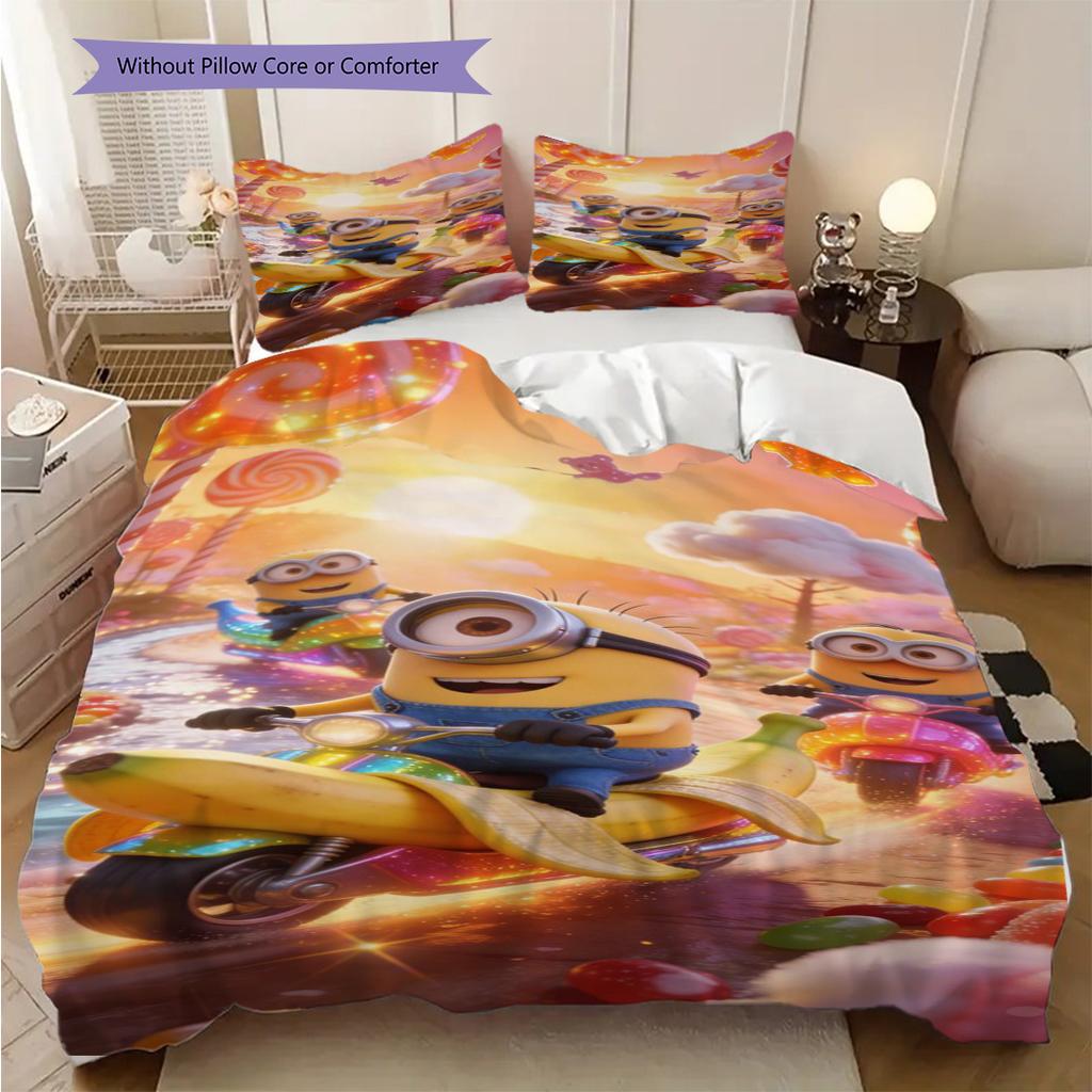 Minions Bath Threepiece Set 1 Duvet Cover 2 Pillowcase Without Core Christmas Birthday Gift Bedding Set Duvet Cover And Pillowcase Bedding