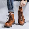 2025 American Retro Tooling Boots Martin Boots Men's Mid-help Autumn and Winter Leather Boots Locomotive Brown Trendy Shoes 20258-R
