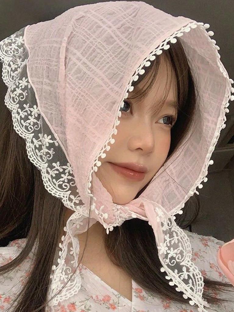 1 Pcs Fashion Pink Lace Flower Bandanas Hair Scarf For Women Girls Party Hair Accessories