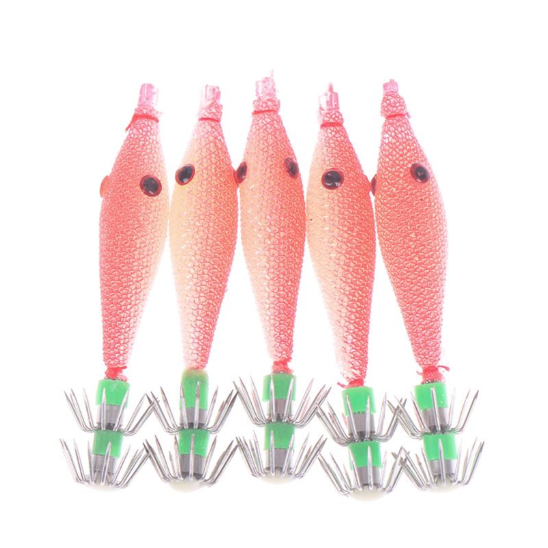 5Pcs 7cm Artificial Fluorescent Fishing Lures Squid Hook Jigs Cuttlefish Jigs Bait Spinnerbait Wood Shrimps Sea Fishing Tackle