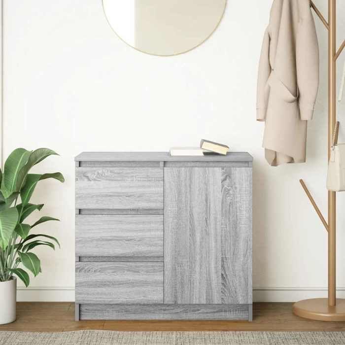 VidaXL Buffet avec tiroir sonoma gris 71x35x65 cm bois d'ingénierie, meuble de rangement, buffet, meuble d'entrée, meuble 861576