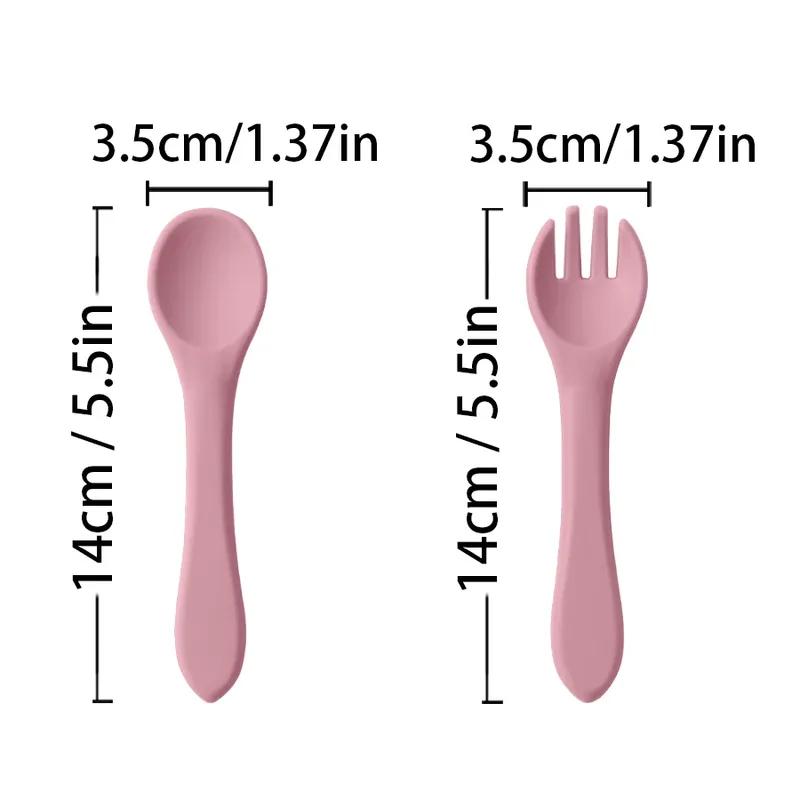 2pcs Bpa-free Soft Silicone Spoon And Fork Feeding Set For Babies Toddler Cutlery Solid Food Tableware Children