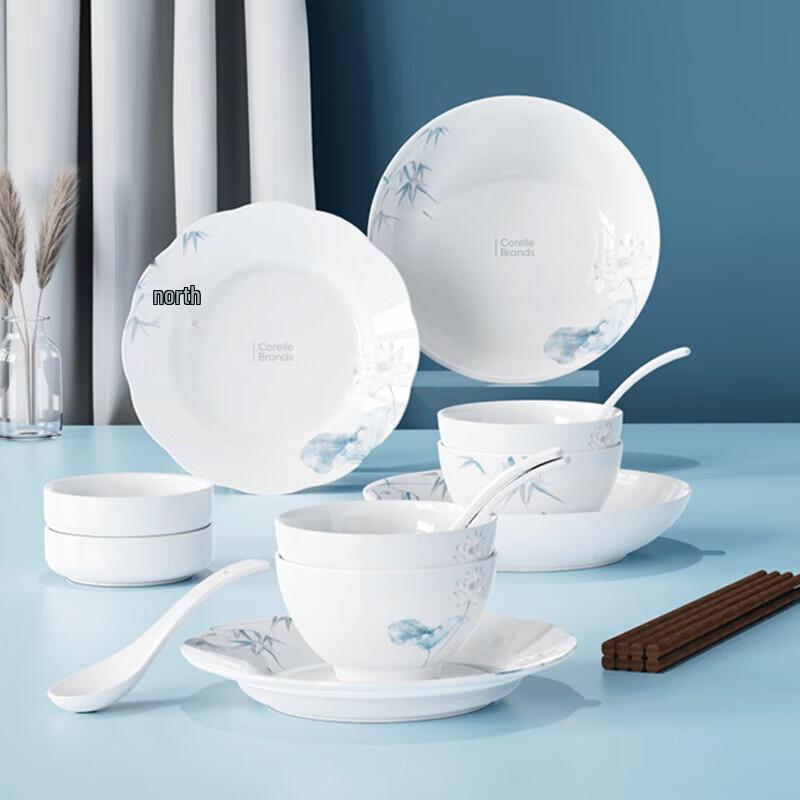 CORELLE BRANDS Bamboo Dew Lotus Wind 10-Piece Ceramic Dinnerware Set