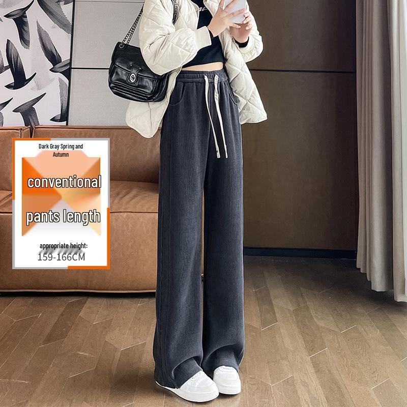 High-Waisted Fleece-Lined Wide-Leg Women's Pants for Autumn/Winter - Casual, Petite, and Straight-Leg Sports Sweatpants.