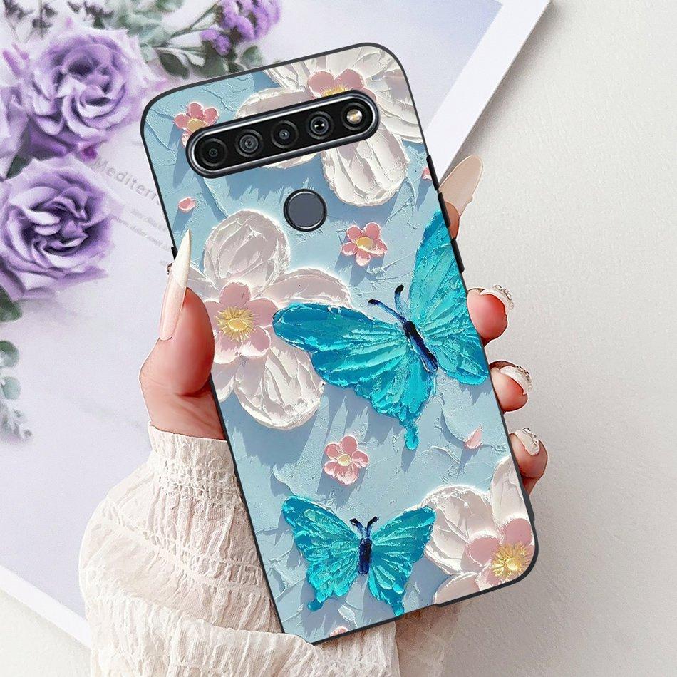 Для LG K41S K51S 2020 Элегантный Чехол для Телефона с Цветочным Котом, Для LG K41S K51S LM-K410 LM-K510 Черный Силиконовый Мягкий Чехол