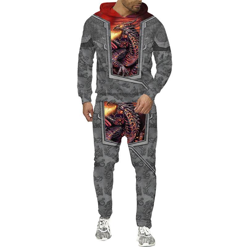 Мужской свитшот с 3D принтом дракона, комплект с капюшоном, мужской спортивный костюм/пуловер/куртка/брюки, спортивная одежда, весенне-осенний мужской костюм