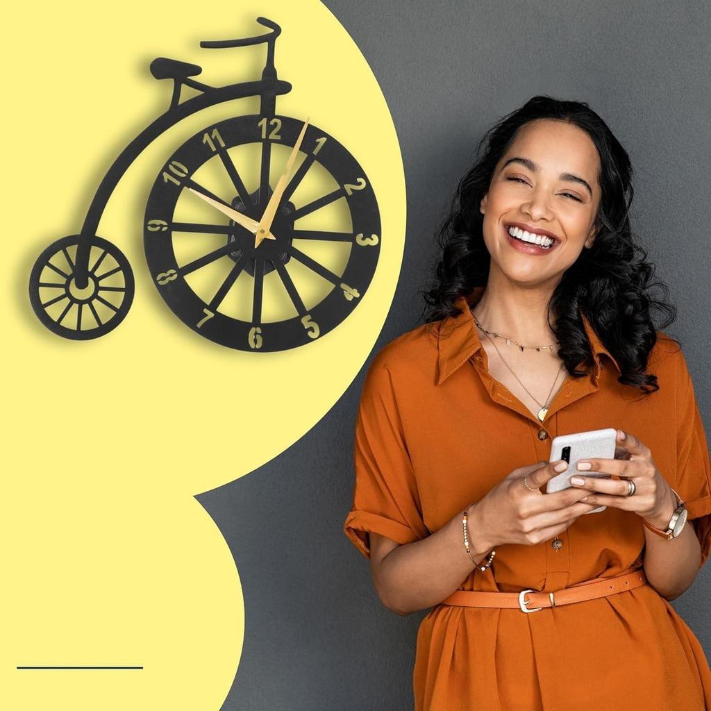 Gold Needle Numerals Cycle Shape Metal Analog Wall Clock for Home & Office | Big Size Stylish Latest Home Decor