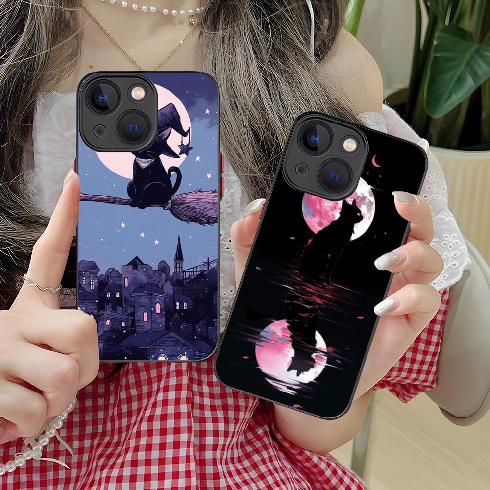 Чехол для мобильного телефона Luna Moon Cat для iPhone 17 16 15 14 13 12 11 X XR XS 8 7 Air Pro Max Plus Mini Цветной Силиконовый Чехол