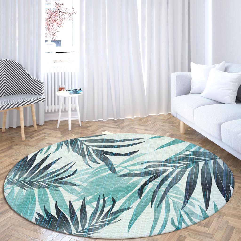 Cherry Blossom Leaf Area Carpet Large Floral Illustration Round Cushion Printing Plant Home Living Room Decorative Carpet