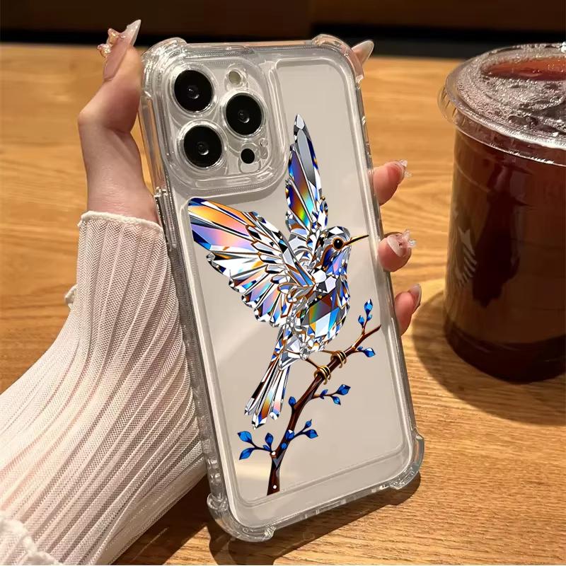 Прозрачный чехол для телефона с дизайном 'Хрустальная птица' для iPhone 17 16 15 14 13 12 11 Pro Max 17 Air 7 8 Plus X XR XS Силиконовый прозрачный чехол