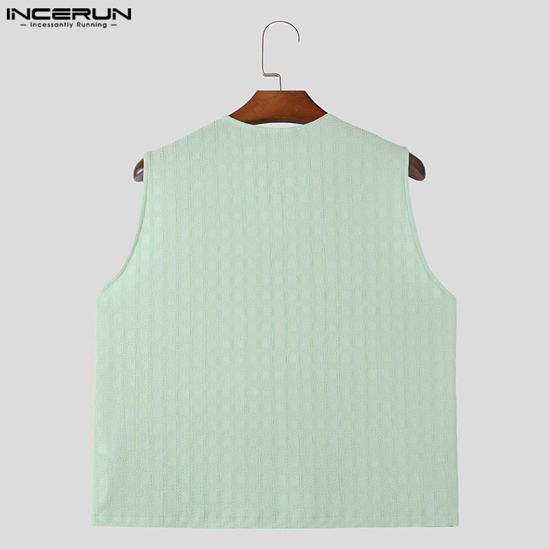 INCERUN Мужские летние однотонные майки без рукавов с V-образным вырезом