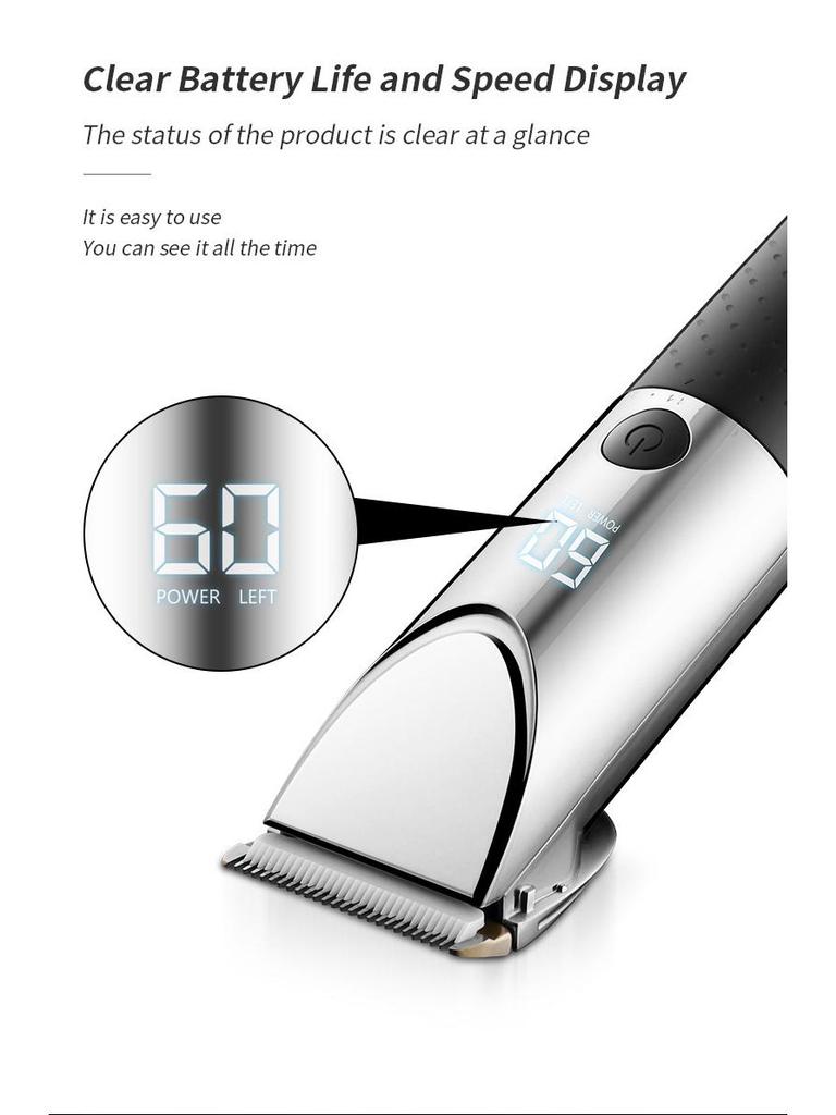 Rechargeable Electric Hair Clipper with LCD Display - Professional Haircut Set