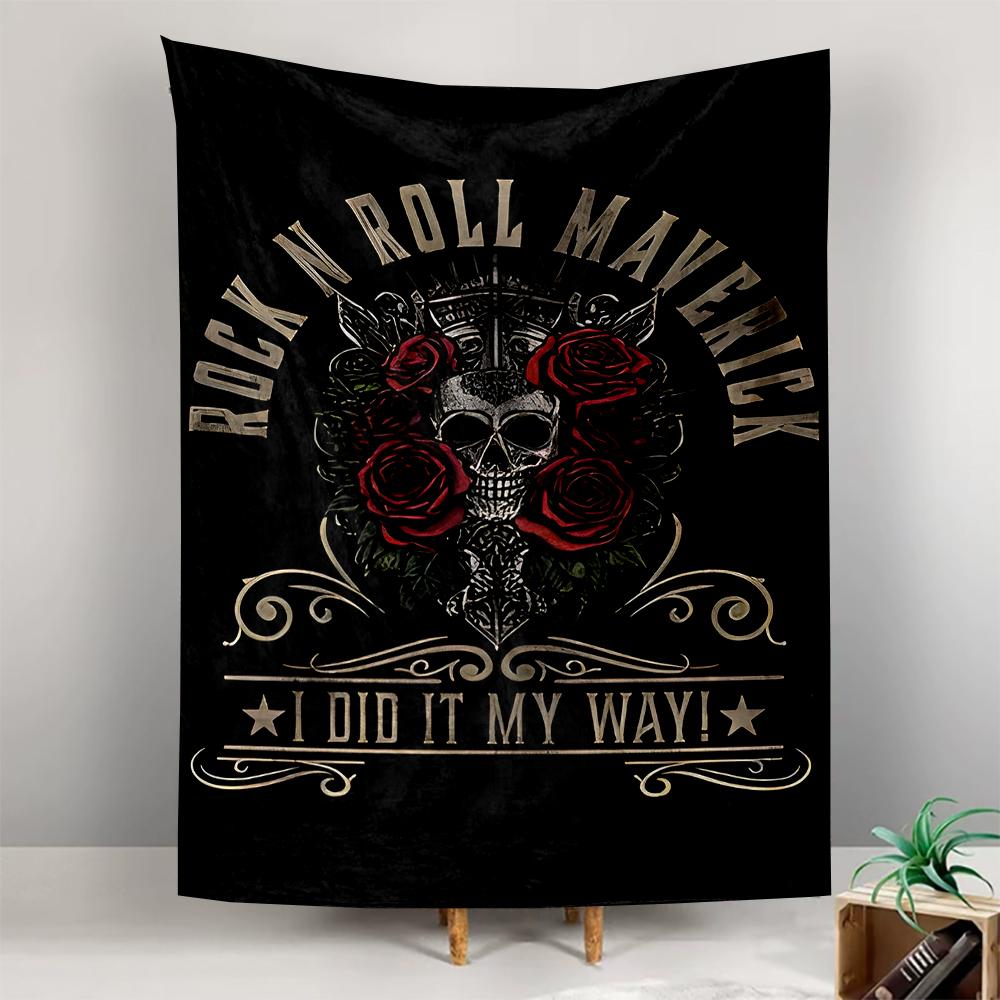 Decorative Wall Tapestry Rock N Roll Maverick Skull Roses I Did It My Way Rock Gift for Fans