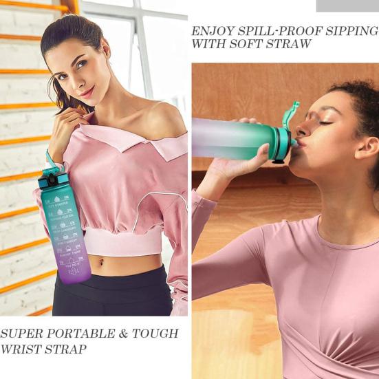 Чашка для воды на 1000 мл, пищевая герметичность, большая емкость с маркером времени, дизайн ремешка, пыленепроницаемый, мотивационный спорт