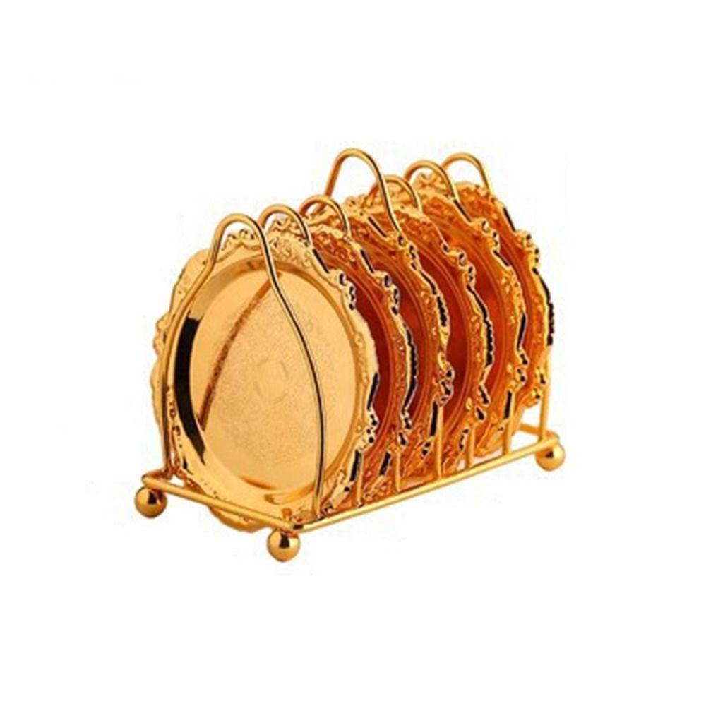 7 Pcs/set Carved European Decor Racks Plated Metal Cake Tray Classical Patterned Cup Mat  Cocktail