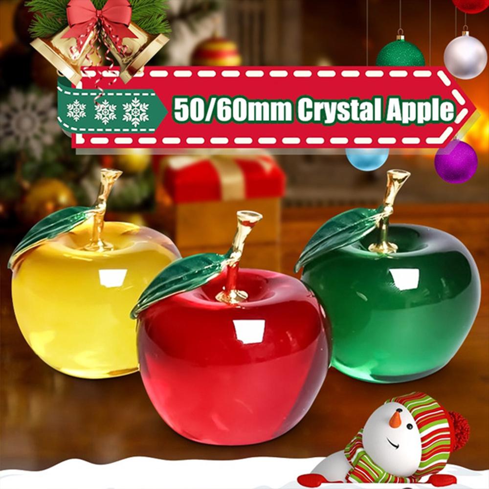50/60mm 3D Glaze K9 Crystal Apple Crafts Figurine Glass Paperweight Christmas Gifts Home Desktop Decor CDN