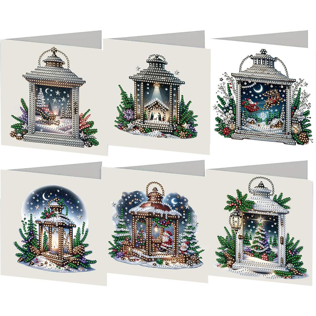 6PCS DIY Rhinestone Diamond Art Mosaic Postcards Xmas Designs Diamond Art Handmade Cards Thank You Cards and Holiday Blessings