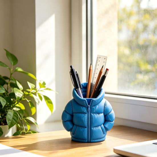 3D Printed Down Jacket Pen Holder, Funny Puffer Jacket Pencil Holder, Creative Desk Organizer for Office Supplies, Cute Stationery Holder for Desk,