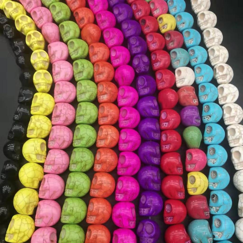 DIY Skull Shape 15*18 mm Howlite Dyed Stone Mix-color Turquoise Carved Skull Shape Loose Beads ,For DIY Jewelry Making