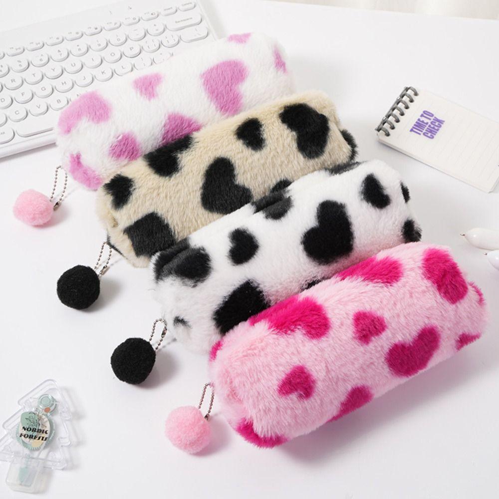 Cartoon Plush Pencil Case Leopard Print Pen Bag Cute Storage Bag School Use
