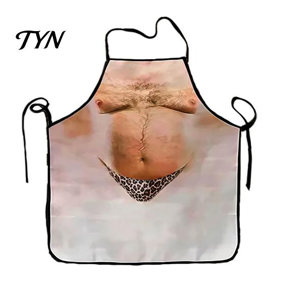Humorous Kitchen Wear for Barbecue Experts Funny Hairy Belly Apron, Waterproof Canvas Cooking Adjustable Straps Bib Apron with Neck BBQ Grill