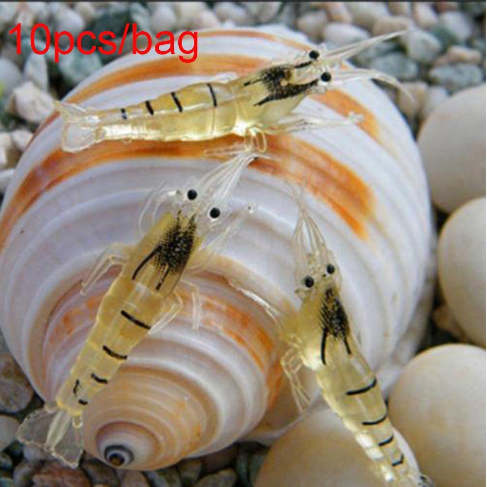 10Pcs Luminous Soft Biomimetic Hook Worm Silicone Prawn Lure Sea Fishing Shrimp Fake Bait