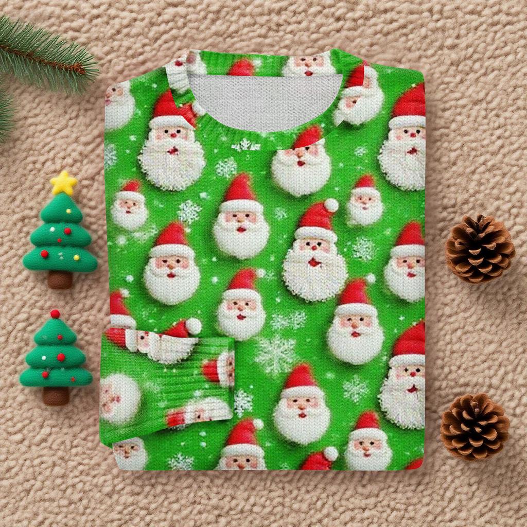 Women's Christmas Print Cardigan Long Sleeve Round Neck Knit Top