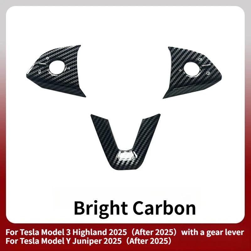 For Tesla Model Y Juniper 2025 ABS Carbon Fiber Steering Wheel Panel Button Trim Sticker Gear Lever Trim Interior Accessories
