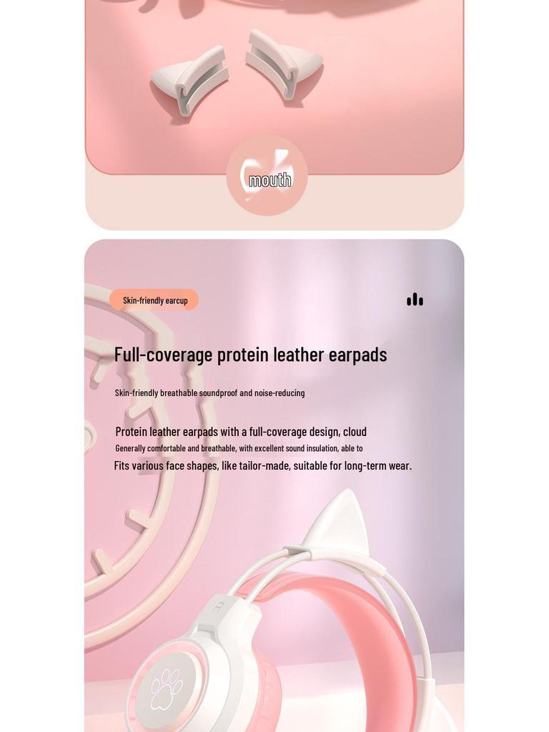 Cat Ear Luminous Wired Gaming Headset for E-Sports